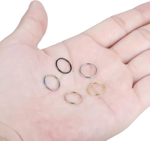 Oveta 5pcs Hoop Nose Ring 14G 16G 18G Surgical Steel Nose Ring Hinged Segment Ring Septum Ring Cartilage Daith Conch Earrings Hoop Piercing Jewelry, Gold Black Silver Rosegold Rainbow Colors in Kuwait