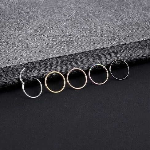 Oveta 5pcs Hoop Nose Ring 14G 16G 18G Surgical Steel Nose Ring Hinged Segment Ring Septum Ring Cartilage Daith Conch Earrings Hoop Piercing Jewelry, Gold Black Silver Rosegold Rainbow Colors in Kuwait