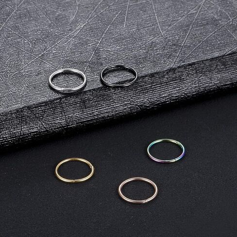 Oveta 5pcs Hoop Nose Ring 14G 16G 18G Surgical Steel Nose Ring Hinged Segment Ring Septum Ring Cartilage Daith Conch Earrings Hoop Piercing Jewelry, Gold Black Silver Rosegold Rainbow Colors in Kuwait