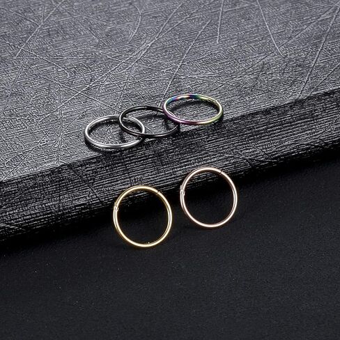 Oveta 5pcs Hoop Nose Ring 14G 16G 18G Surgical Steel Nose Ring Hinged Segment Ring Septum Ring Cartilage Daith Conch Earrings Hoop Piercing Jewelry, Gold Black Silver Rosegold Rainbow Colors in Kuwait