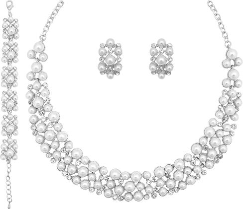 rneyflow 3PCS Wedding Bridal Artificial Pearl Crystal Necklace Drop Earring Bracelet Brides Party Costume Jewelry Set for Women in Saudi Arabia