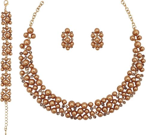 rneyflow 3PCS Wedding Bridal Artificial Pearl Crystal Necklace Drop Earring Bracelet Brides Party Costume Jewelry Set for Women in Saudi Arabia