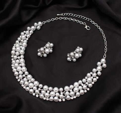 rneyflow 3PCS Wedding Bridal Artificial Pearl Crystal Necklace Drop Earring Bracelet Brides Party Costume Jewelry Set for Women in Saudi Arabia