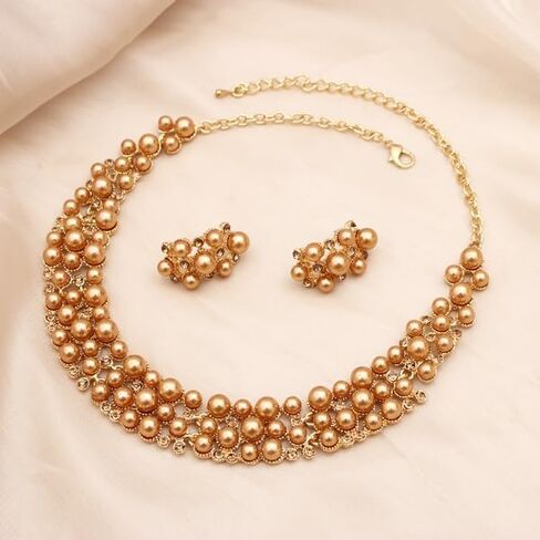 rneyflow 3PCS Wedding Bridal Artificial Pearl Crystal Necklace Drop Earring Bracelet Brides Party Costume Jewelry Set for Women in Saudi Arabia