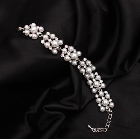 rneyflow 3PCS Wedding Bridal Artificial Pearl Crystal Necklace Drop Earring Bracelet Brides Party Costume Jewelry Set for Women in Saudi Arabia