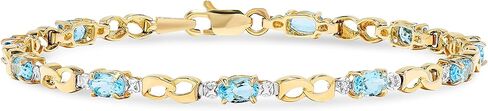 Jewelry Bliss سوار من الذهب الأصفر عيار 10 قيراط بيضاوي أصلي من الياقوت الأزرق أو التوباز الأزرق مع لمسة من الماس، سوار تنس إنفينيتي لينك، سوار حجر الميلاد في أبريل وديسمبر للنساء، عيد الحب، عيد الأم، 7 بوصات in Kuwait