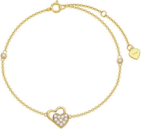 sisgem 14k قلوب الذهب الحقيقي مطرز أساور للنساء، الذهب الأصفر الحب سوار ثلاثة قلوب هدايا المجوهرات لعيد الميلاد عيد الميلاد 6.5 + 2 بوصة in Saudi Arabia