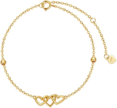 sisgem 14k قلوب الذهب الحقيقي مطرز أساور للنساء، الذهب الأصفر الحب سوار ثلاثة قلوب هدايا المجوهرات لعيد الميلاد عيد الميلاد 6.5 + 2 بوصة in Saudi Arabia
