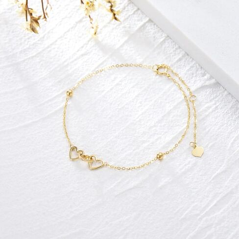sisgem 14k قلوب الذهب الحقيقي مطرز أساور للنساء، الذهب الأصفر الحب سوار ثلاثة قلوب هدايا المجوهرات لعيد الميلاد عيد الميلاد 6.5 + 2 بوصة in Saudi Arabia