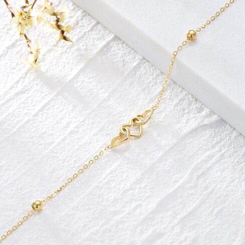 sisgem 14k قلوب الذهب الحقيقي مطرز أساور للنساء، الذهب الأصفر الحب سوار ثلاثة قلوب هدايا المجوهرات لعيد الميلاد عيد الميلاد 6.5 + 2 بوصة in Saudi Arabia