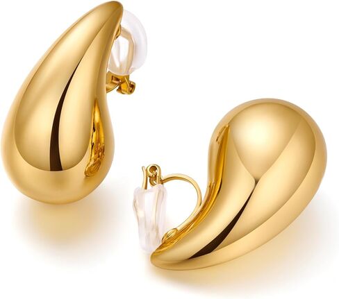 فارمارين اقراط ذهبية بمشبك للنساء، اقراط كبيرة بتصميم قطرة ماء ذهبية غير مثقوبة، هدية مجوهرات عصرية، نحاس، بدون احجار كريمة in Kuwait