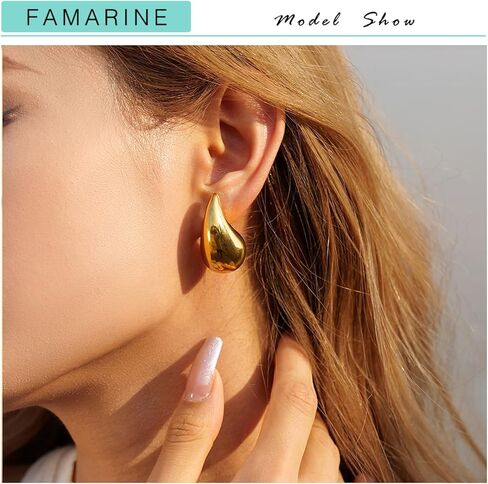 فارمارين اقراط ذهبية بمشبك للنساء، اقراط كبيرة بتصميم قطرة ماء ذهبية غير مثقوبة، هدية مجوهرات عصرية، نحاس، بدون احجار كريمة in Kuwait