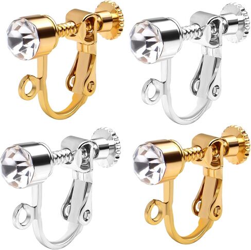 Crystal Clip-on Earrings Converter, 12pcs Non-pierced Earring Clips Women Earring Component with Adjustable Screw for Earring Making, Gold and Silver in Saudi Arabia