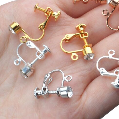 Crystal Clip-on Earrings Converter, 12pcs Non-pierced Earring Clips Women Earring Component with Adjustable Screw for Earring Making, Gold and Silver in Saudi Arabia