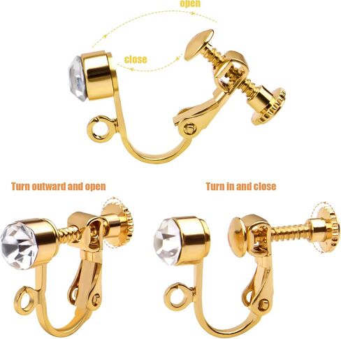 Crystal Clip-on Earrings Converter, 12pcs Non-pierced Earring Clips Women Earring Component with Adjustable Screw for Earring Making, Gold and Silver in Saudi Arabia