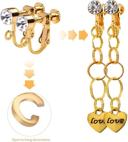 Crystal Clip-on Earrings Converter, 12pcs Non-pierced Earring Clips Women Earring Component with Adjustable Screw for Earring Making, Gold and Silver in Saudi Arabia