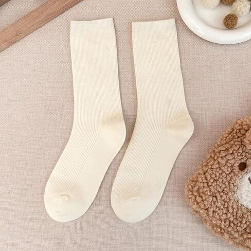 TeenFighter 3 Pairs Ultra-Soft Neutral Cotton and Wool Blend Socks - Athletic Aesthetic Crew Socks for Women and Girls in Saudi Arabia