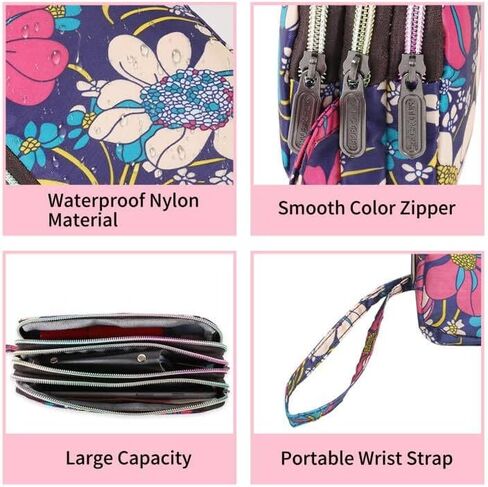 محفظة معصم، حقيبة يد ذات سعة كبيرة مقاومة للماء 3 أقسام مع سحابات وحزام معصم in Kuwait