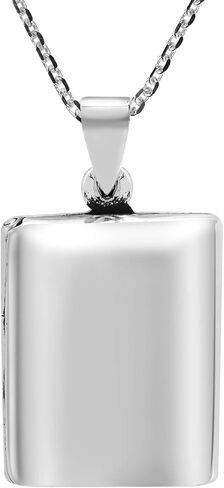 AeraVida Minimalist Rectangular Keepsake Engrave Memory Holder Sterling Silver Polished Rectange Locket Necklace, 16 inch in Saudi Arabia