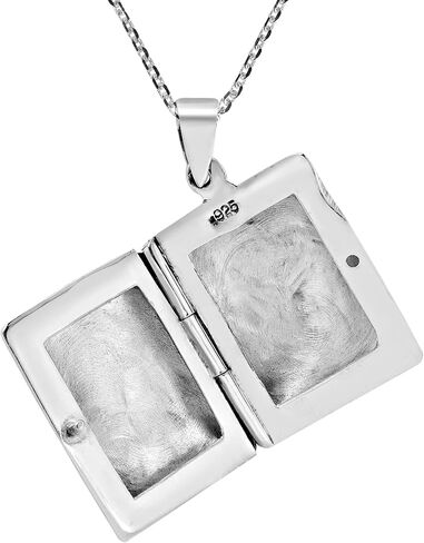 AeraVida Minimalist Rectangular Keepsake Engrave Memory Holder Sterling Silver Polished Rectange Locket Necklace, 16 inch in Saudi Arabia