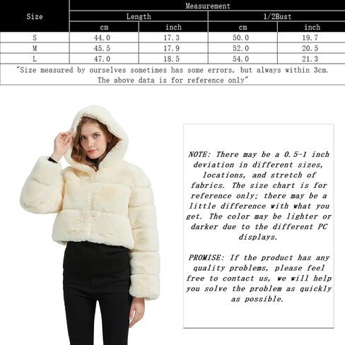 GRAN ORIENTE Women Faux Fur Fleece Coat with Faux Fur Lining and Collar Warm Winter Plush Long Sleeve Zip Cropped Jacket with Pockets Adjustable Waist Hooded Outerwear GK051-Black-S in Kuwait