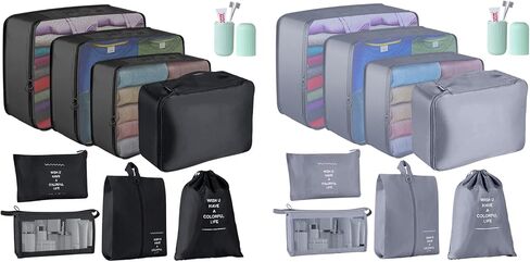 9 PCS Packing Cubes for Travel, Luggage Organizer Bags for Travel Accessories Travel Essentials, travel bags organizer for luggage, Suitcase Organizer Bags Set for Clothes Shoes Cosmetics Black & Grey in Saudi Arabia