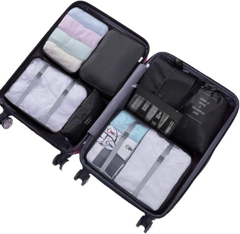 9 PCS Packing Cubes for Travel, Luggage Organizer Bags for Travel Accessories Travel Essentials, travel bags organizer for luggage, Suitcase Organizer Bags Set for Clothes Shoes Cosmetics Black & Grey in Saudi Arabia