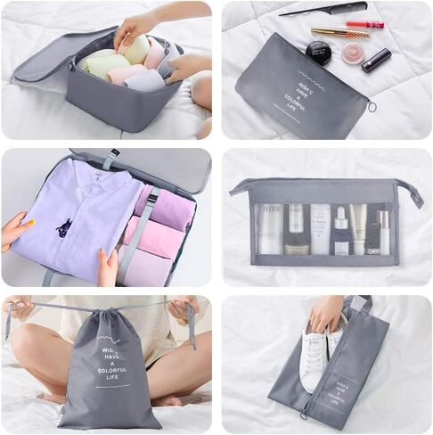 9 PCS Packing Cubes for Travel, Luggage Organizer Bags for Travel Accessories Travel Essentials, travel bags organizer for luggage, Suitcase Organizer Bags Set for Clothes Shoes Cosmetics Black & Grey in Saudi Arabia