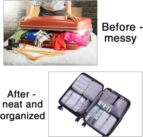 9 PCS Packing Cubes for Travel, Luggage Organizer Bags for Travel Accessories Travel Essentials, travel bags organizer for luggage, Suitcase Organizer Bags Set for Clothes Shoes Cosmetics Black & Grey in Saudi Arabia
