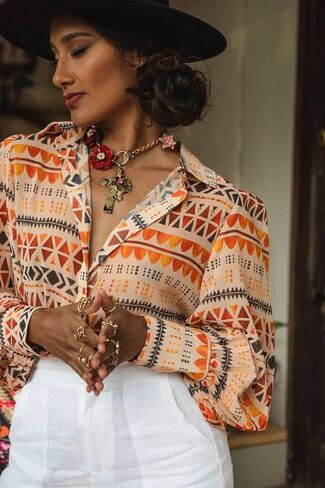 Zeagoo Womens Shirts Button Down Printed Lantern Long Sleeve Blouse Fashion Casual Tops 2024 in Saudi Arabia