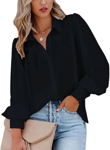 Zeagoo Womens Shirts Button Down Printed Lantern Long Sleeve Blouse Fashion Casual Tops 2024 in Saudi Arabia