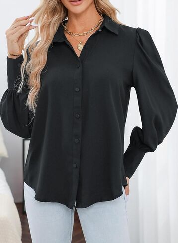 Zeagoo Womens Shirts Button Down Printed Lantern Long Sleeve Blouse Fashion Casual Tops 2024 in Saudi Arabia