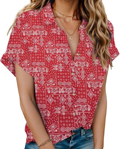 HOTOUCH Linen Shirts for Women Button Down Short Sleeve Tops Cotton Blouses Collared Button-up Beach Vacation Outfits in Saudi Arabia