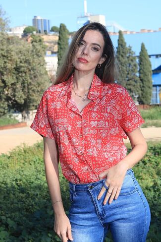 HOTOUCH Linen Shirts for Women Button Down Short Sleeve Tops Cotton Blouses Collared Button-up Beach Vacation Outfits in Saudi Arabia