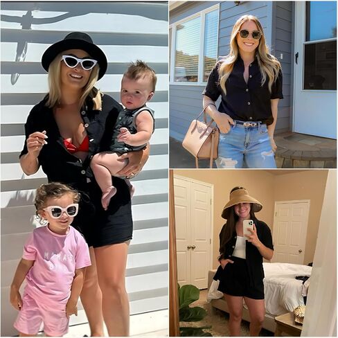 HOTOUCH Linen Shirts for Women Button Down Short Sleeve Tops Cotton Blouses Collared Button-up Beach Vacation Outfits in Saudi Arabia