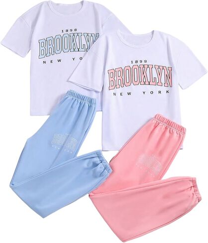 SOLY HUX Girl's Summer Letter Graphic Short Sleeve Tee Shirt and Sweatpants Outfit 2 Piece Set in Saudi Arabia