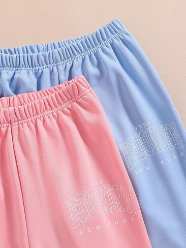SOLY HUX Girl's Summer Letter Graphic Short Sleeve Tee Shirt and Sweatpants Outfit 2 Piece Set in Saudi Arabia