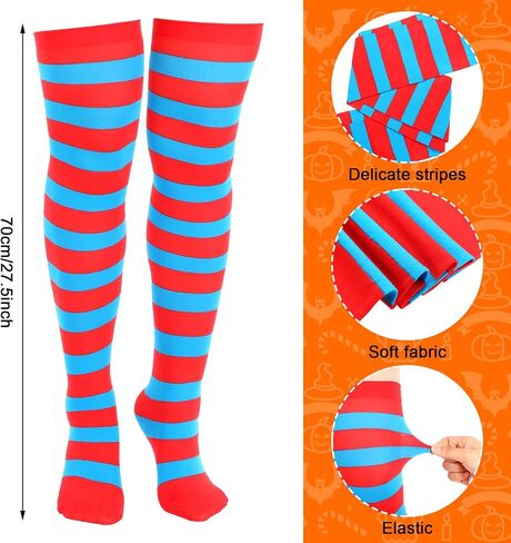 5 Pieces Halloween Costumem Set Striped Knee Socks Tulle Tutu Skirt Blue Wig Wristbands for Halloween Party in Saudi Arabia