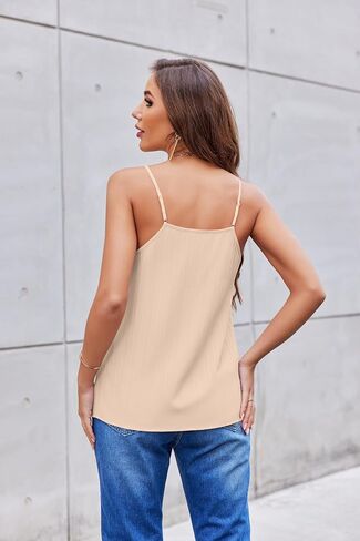 Zeagoo Camisole Tops for Women V-Neck Spaghetti Strap Tank Top Long Sexy Flowy Summer Textured Sleeveless Tops in Saudi Arabia