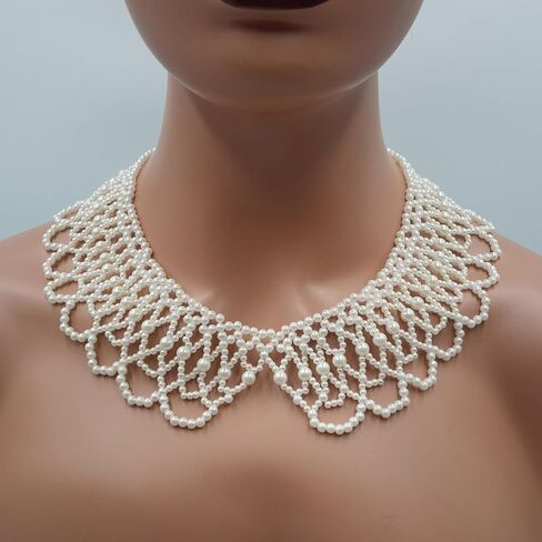 قلادة طوق من اللؤلؤ الصناعي من خرز اللؤلؤ، قلادة بيان قلادة طوق كاذبة قابلة للفصل مع سلسلة تمديد in Kuwait