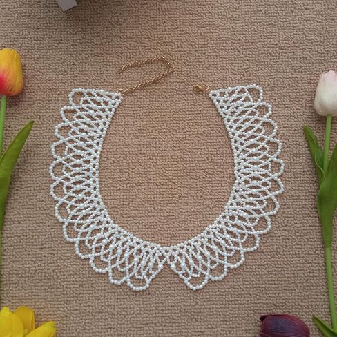 قلادة طوق من اللؤلؤ الصناعي من خرز اللؤلؤ، قلادة بيان قلادة طوق كاذبة قابلة للفصل مع سلسلة تمديد in Kuwait