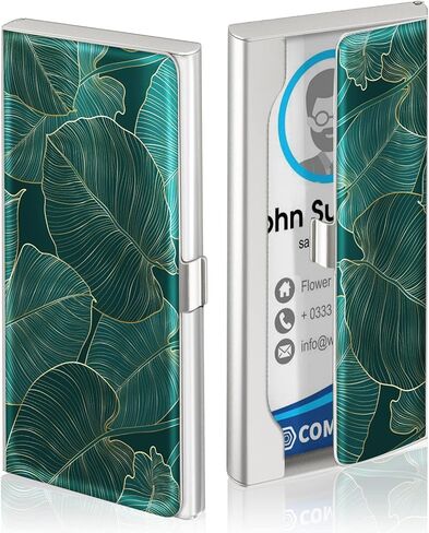 Swooflia Business Card Holder Case Wallet Metal Slim Pocket Purse Square Card Cases Cute Gifts Big Tropical Leaves in Kuwait