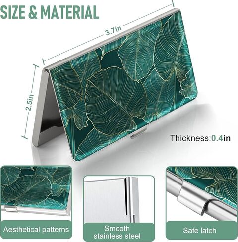 Swooflia Business Card Holder Case Wallet Metal Slim Pocket Purse Square Card Cases Cute Gifts Big Tropical Leaves in Kuwait