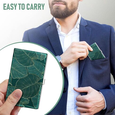 Swooflia Business Card Holder Case Wallet Metal Slim Pocket Purse Square Card Cases Cute Gifts Big Tropical Leaves in Kuwait