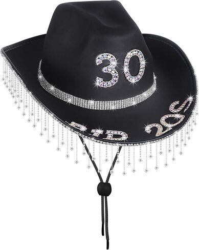 JUSTOTRY RIP 20S عيد ميلاد قبعة رعاة البقر السوداء مع حجر الراين - 30 هدايا عيد ميلاد للنساء قبعات راعية البقر مع حافة واسعة in Kuwait