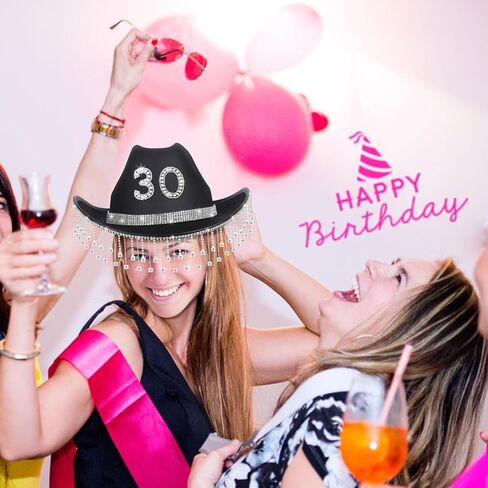 JUSTOTRY RIP 20S عيد ميلاد قبعة رعاة البقر السوداء مع حجر الراين - 30 هدايا عيد ميلاد للنساء قبعات راعية البقر مع حافة واسعة in Kuwait