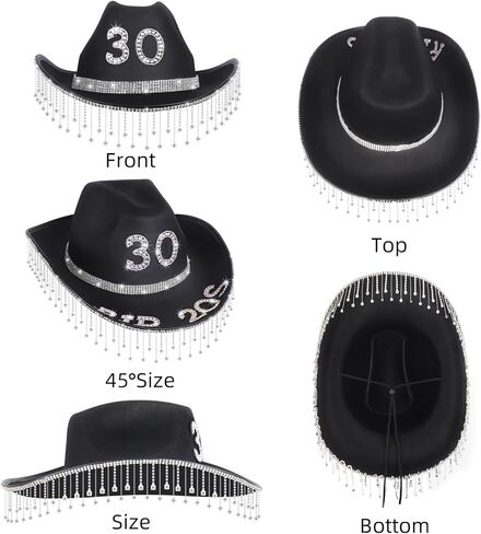 JUSTOTRY RIP 20S عيد ميلاد قبعة رعاة البقر السوداء مع حجر الراين - 30 هدايا عيد ميلاد للنساء قبعات راعية البقر مع حافة واسعة in Kuwait