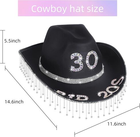 JUSTOTRY RIP 20S عيد ميلاد قبعة رعاة البقر السوداء مع حجر الراين - 30 هدايا عيد ميلاد للنساء قبعات راعية البقر مع حافة واسعة in Kuwait