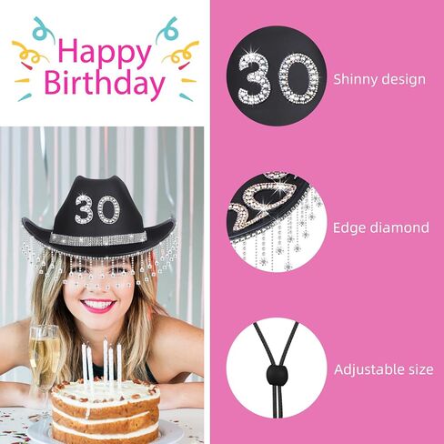 JUSTOTRY RIP 20S عيد ميلاد قبعة رعاة البقر السوداء مع حجر الراين - 30 هدايا عيد ميلاد للنساء قبعات راعية البقر مع حافة واسعة in Kuwait