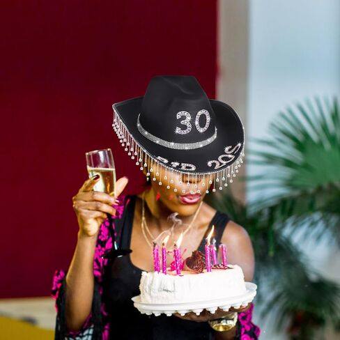 JUSTOTRY RIP 20S عيد ميلاد قبعة رعاة البقر السوداء مع حجر الراين - 30 هدايا عيد ميلاد للنساء قبعات راعية البقر مع حافة واسعة in Kuwait